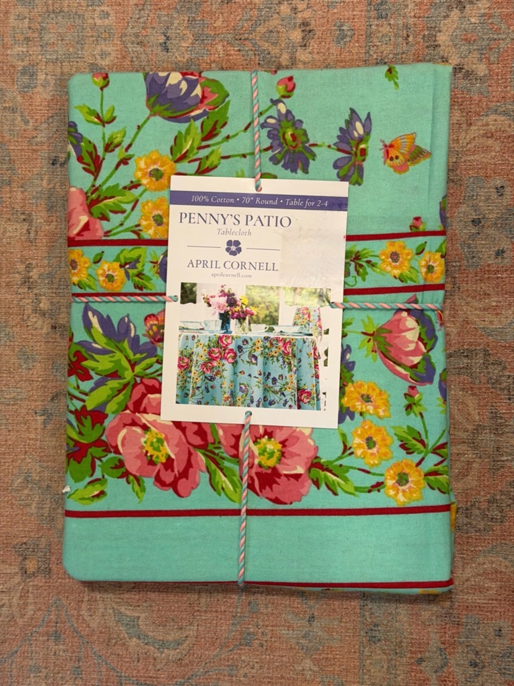 Brand New April Cornell Blanche 70” Round Cloth Floral in Turquoise - Picture 4 of 9